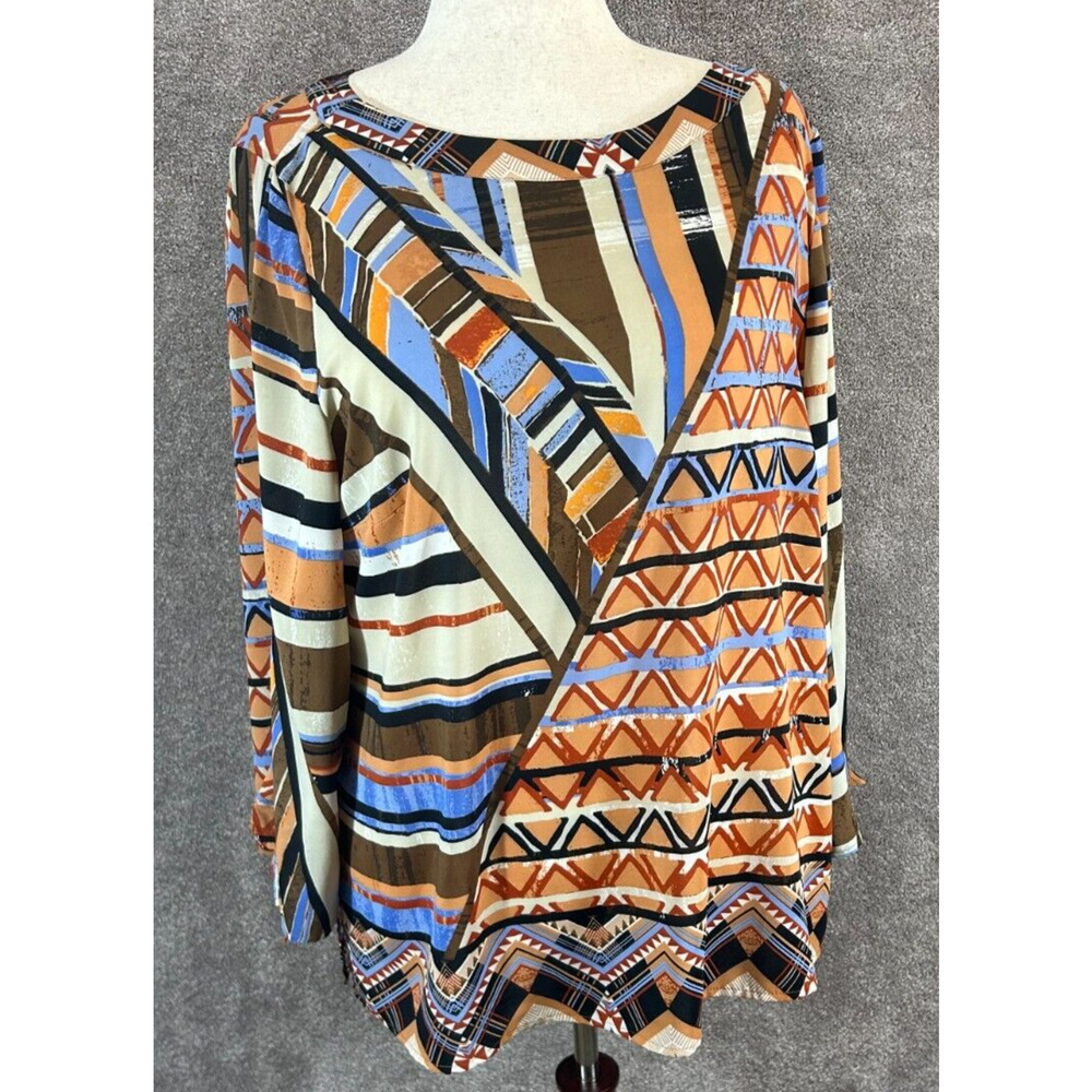 Chicos‎ Top Womens 3 XL Blouse Aztec Southwestern Tie Bell Sleeve Boho Abstract
